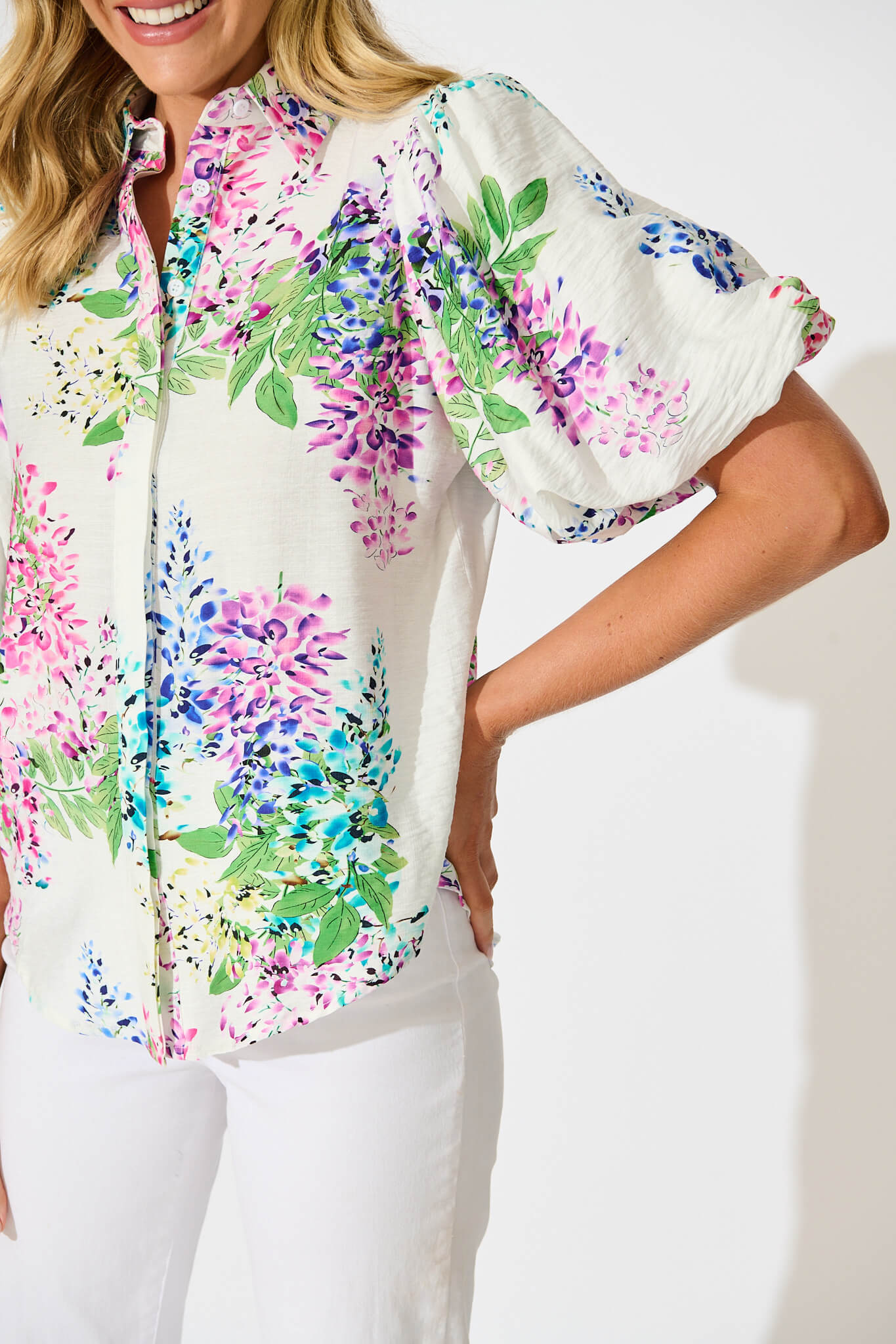 Orland Shirt in White Wisteria Print