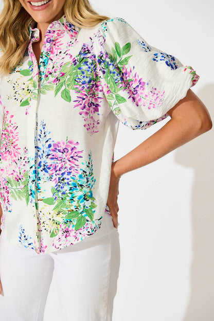 Orland Shirt in White Wisteria Print