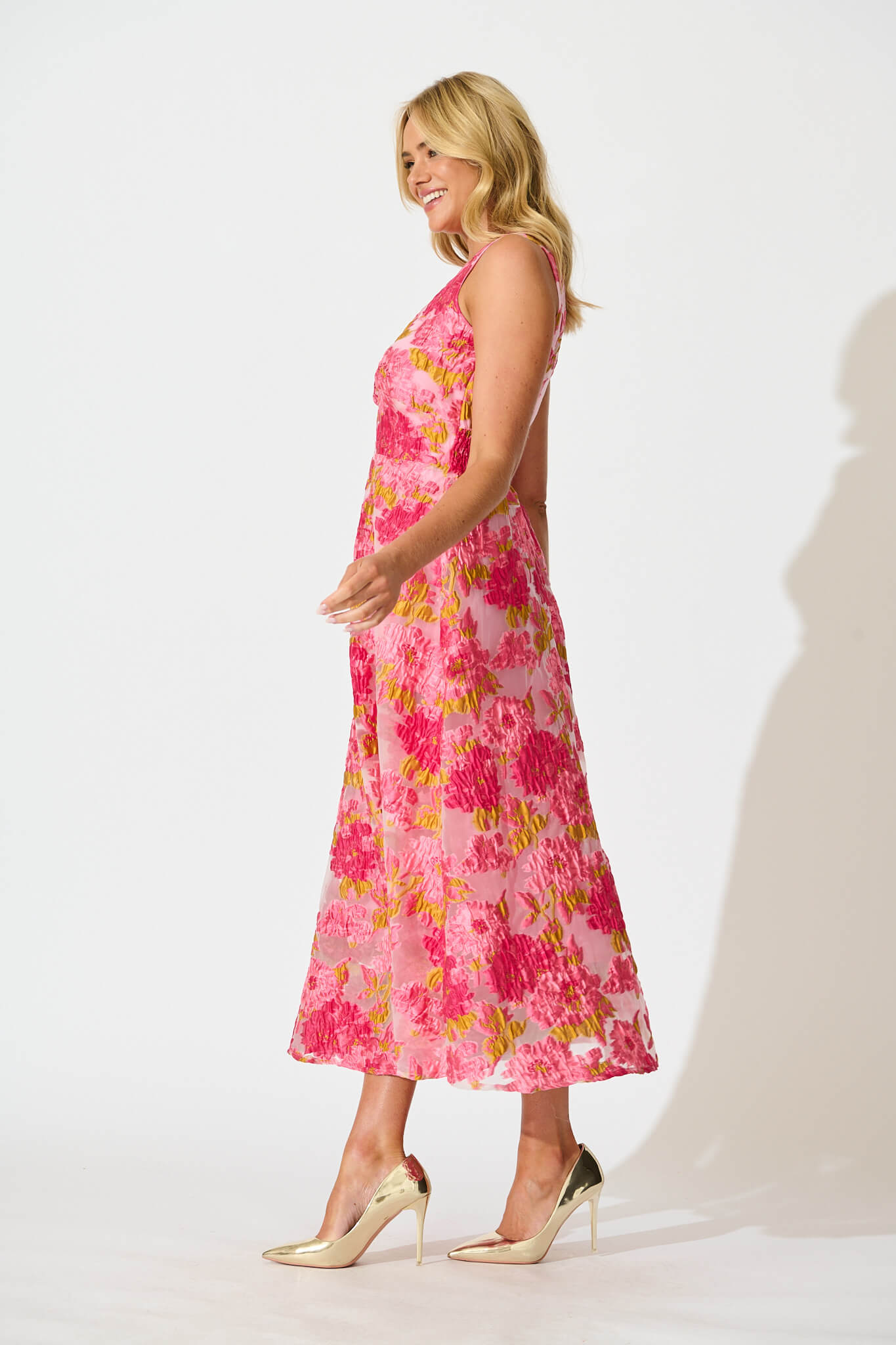 Opuluxe Maxi Dress In Pink Floral Organza Jacquard