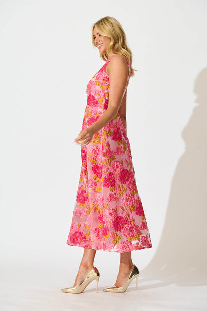 Opuluxe Maxi Dress In Pink Floral Organza Jacquard