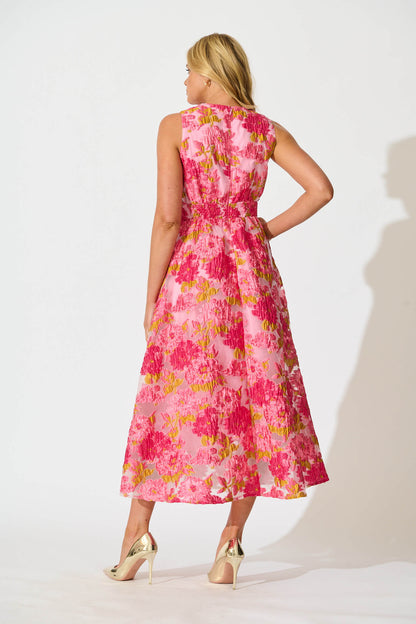 Opuluxe Maxi Dress In Pink Floral Organza Jacquard