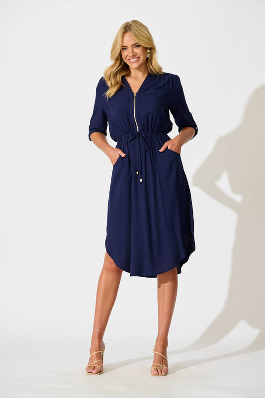 Rival Zip Dress in Navy