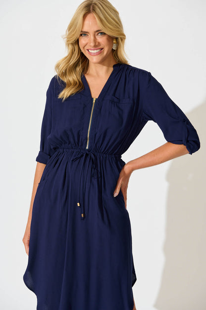 Rival Zip Dress in Navy