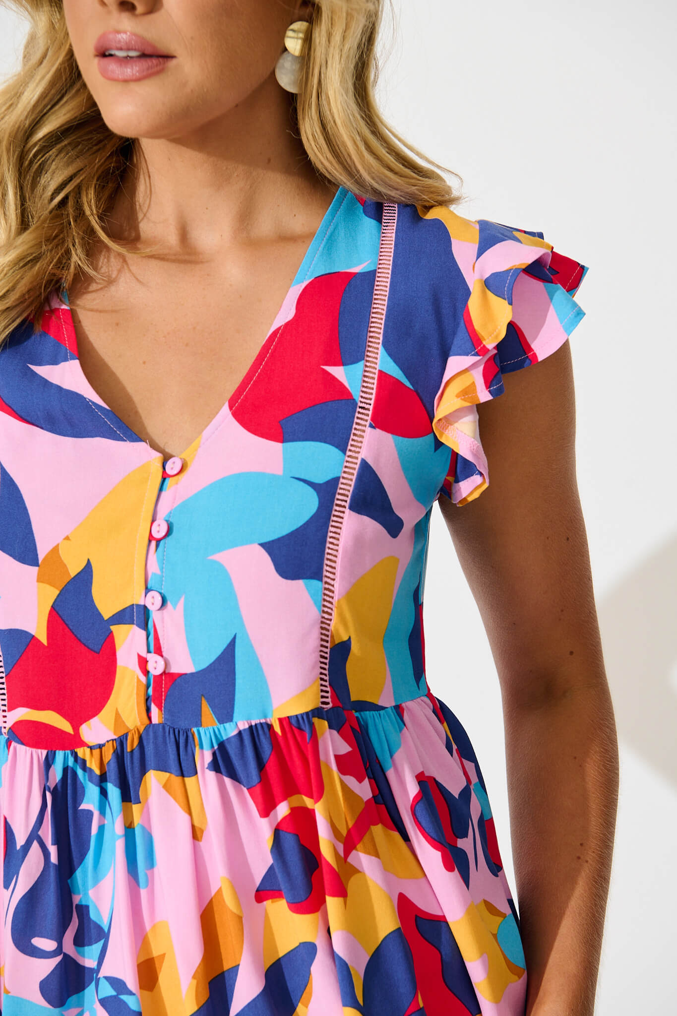 Maila Top In Bright Multi Leaf Print