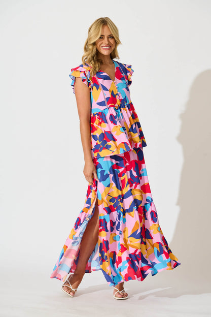 Bilboa Maxi Skirt in Bright Multi Leaf Print