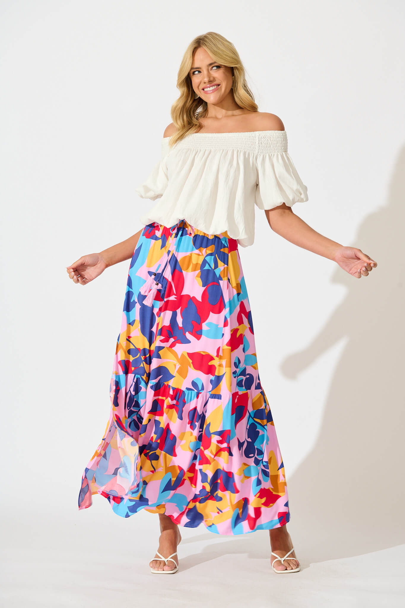 Bilboa Maxi Skirt in Bright Multi Leaf Print