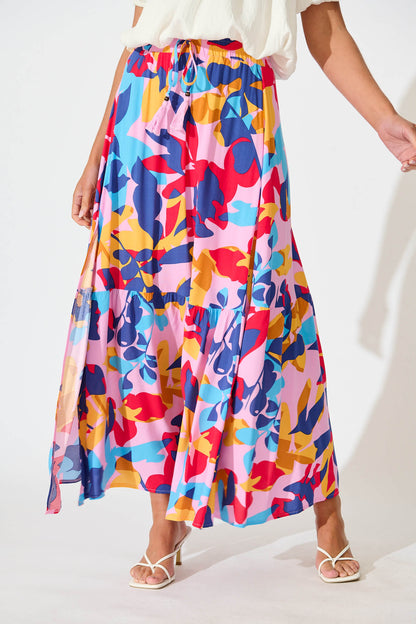 Bilboa Maxi Skirt in Bright Multi Leaf Print