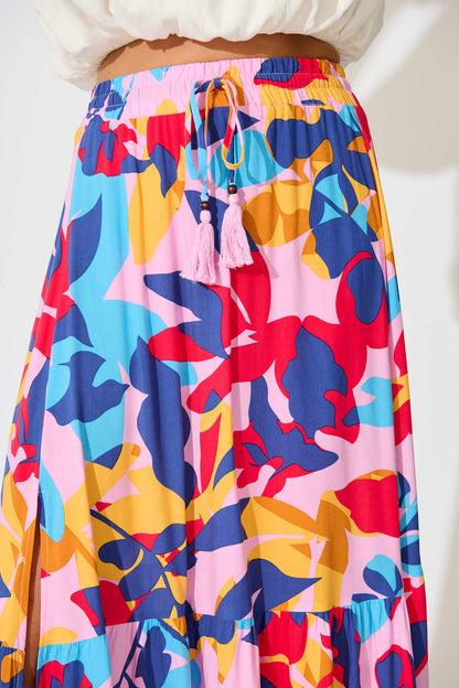 Bilboa Maxi Skirt in Bright Multi Leaf Print