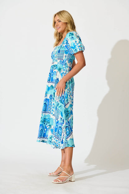 Mariam Midi Dress In Blue Multi