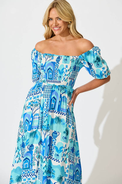 Mariam Midi Dress In Blue Multi