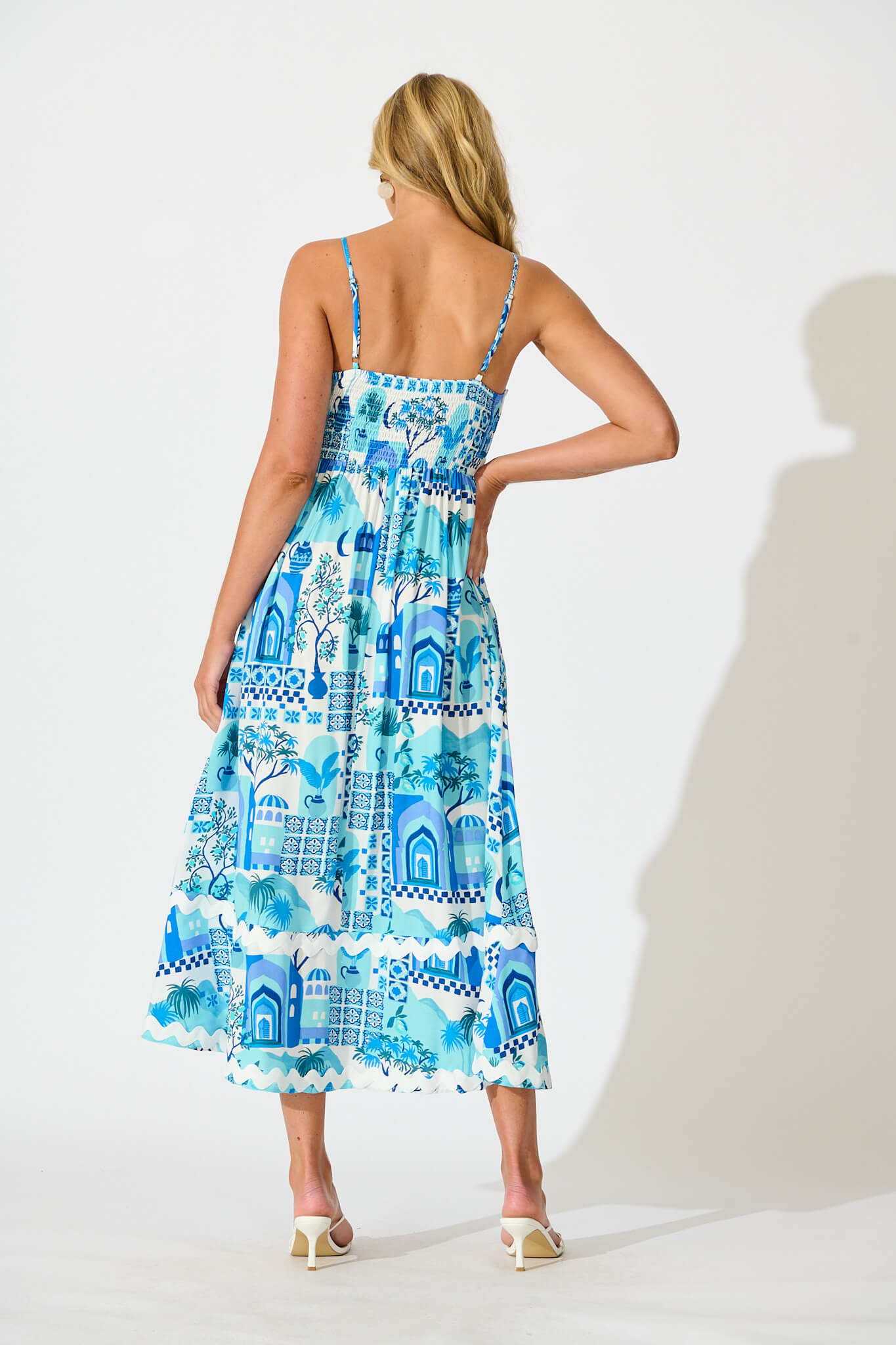 Treviso Maxi Sundress In Blue Multi with Ric Rac Trim