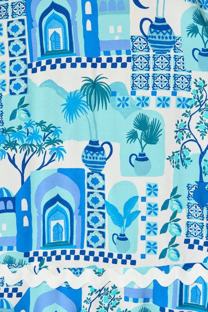 Treviso Maxi Sundress In Blue Multi with Ric Rac Trim