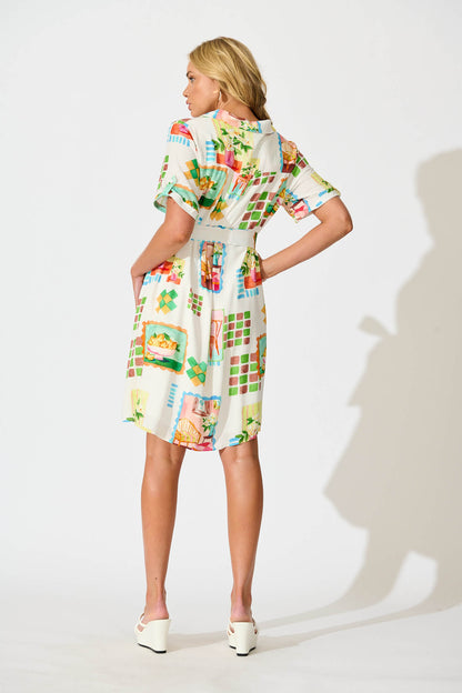 Winola Shirt Dress Cream Multi Print