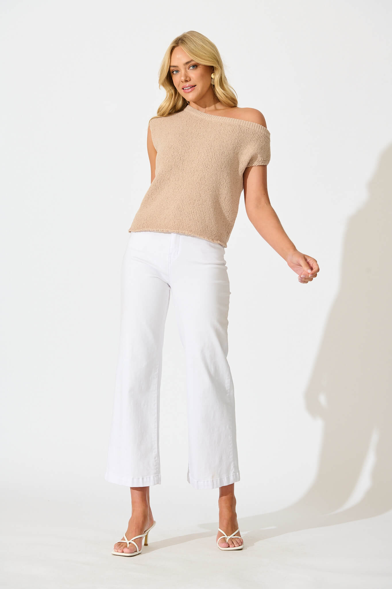 Elsie Knit Top in Beige Cotton Blend