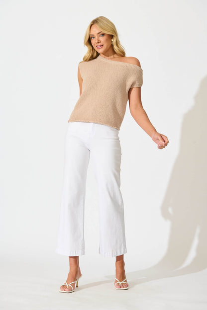 Elsie Knit Top in Beige Cotton Blend