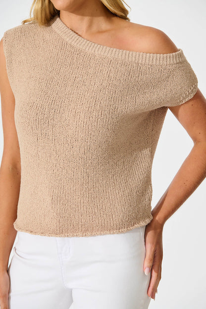 Elsie Knit Top in Beige Cotton Blend