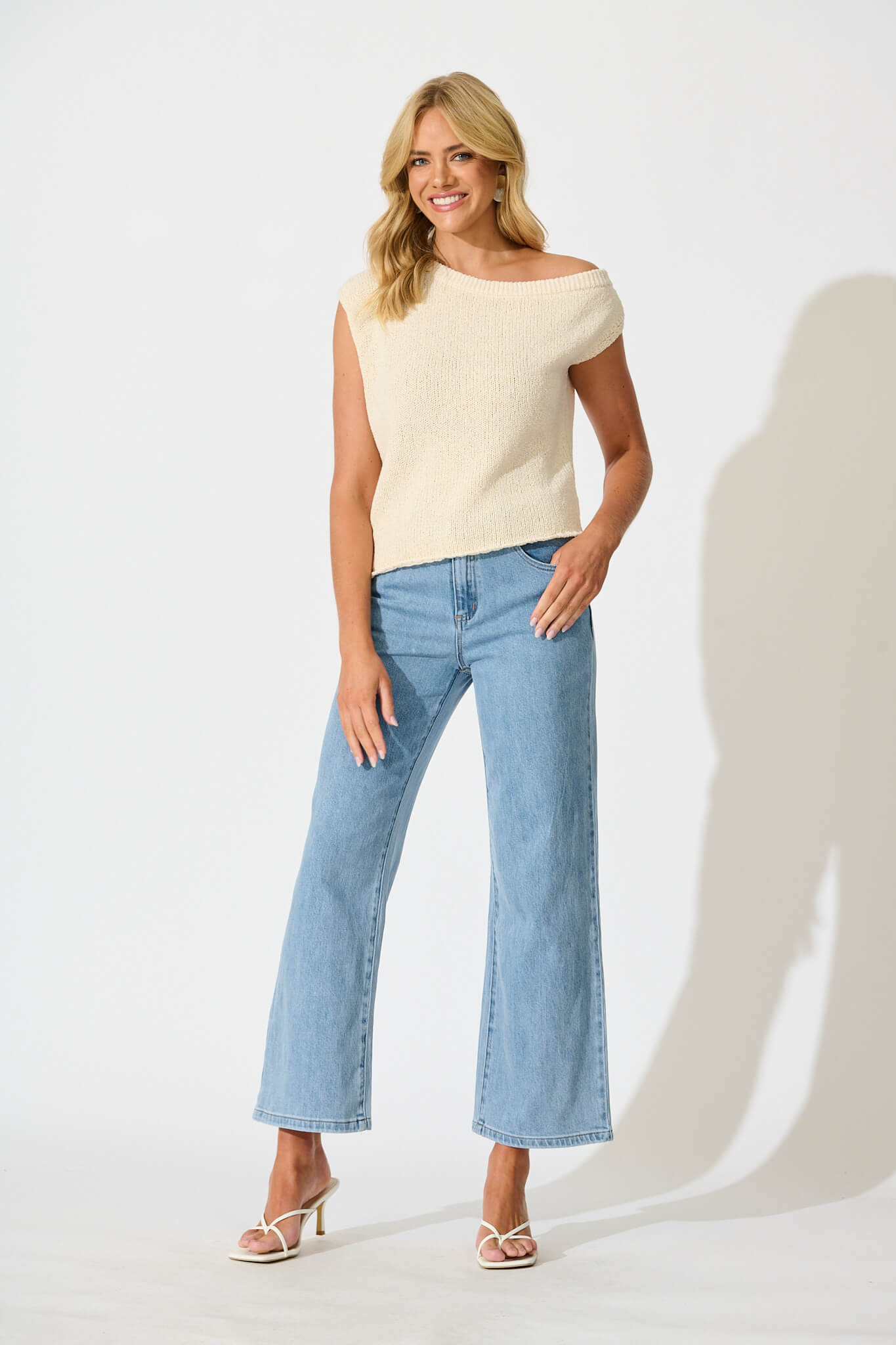 Elsie Knit Top in Cream Cotton Blend