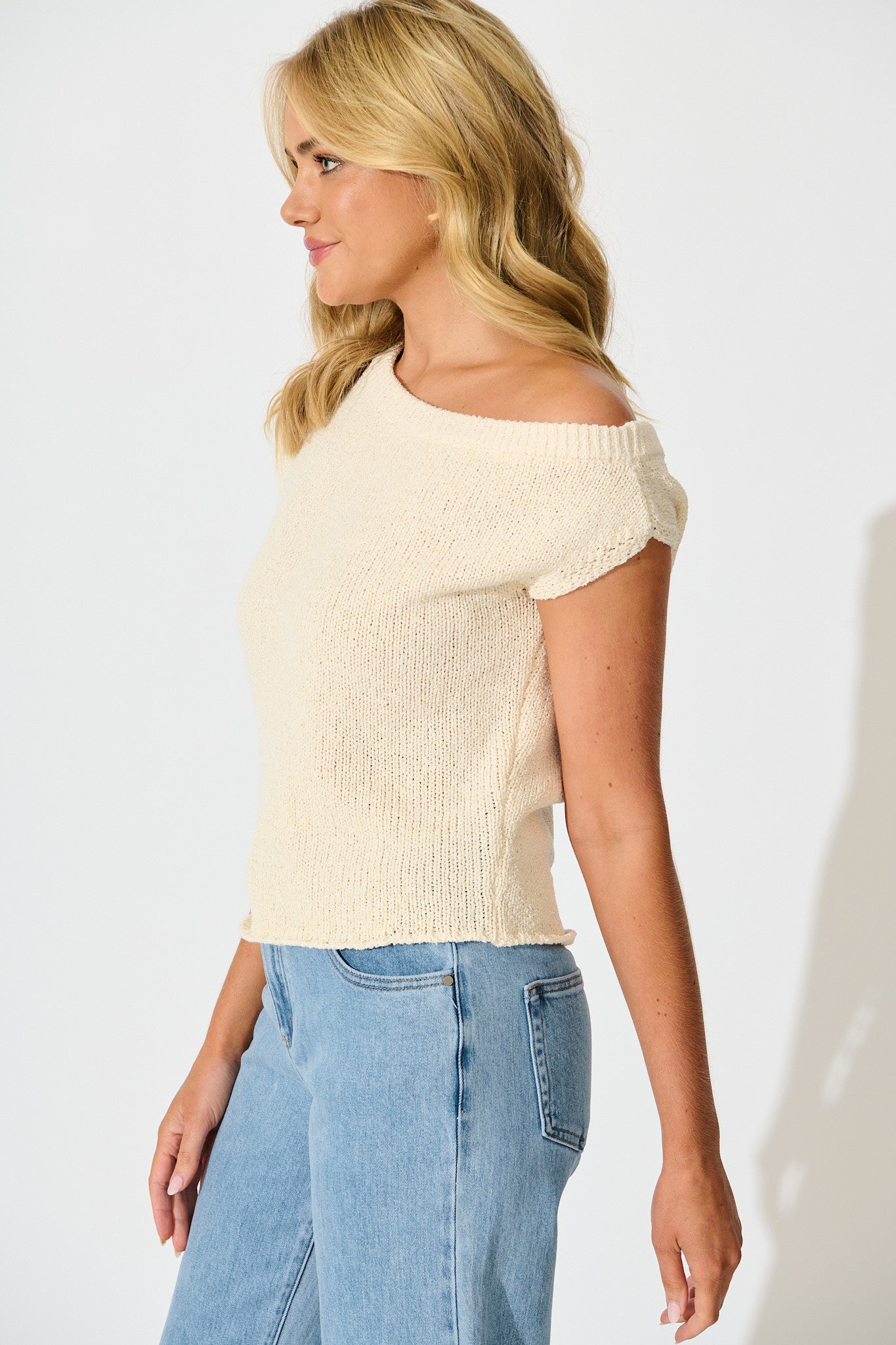 Elsie Knit Top in Cream Cotton Blend