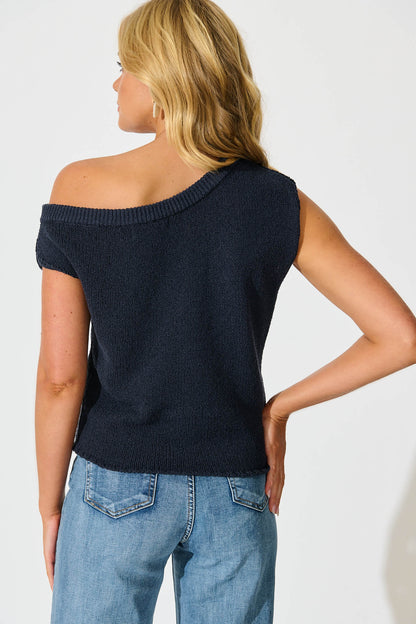 Elsie Knit Top in Navy Cotton Blend