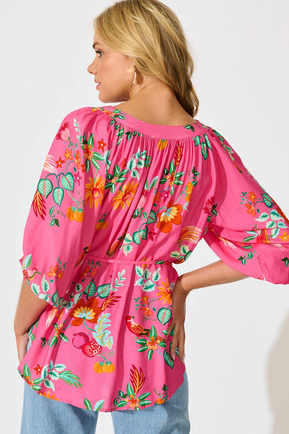 Andie Top in Pink Tropical Print