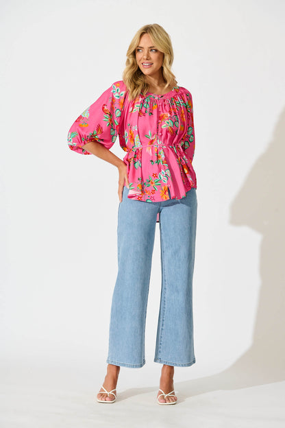 Andie Top in Pink Tropical Print