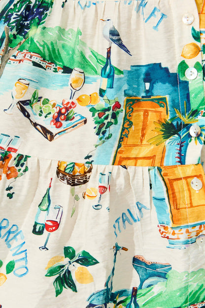 Esmarie Dress in White with Multi Summer Print