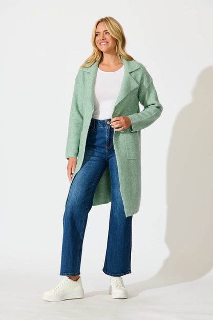 St Ives Coatigan in Green Wool Blend