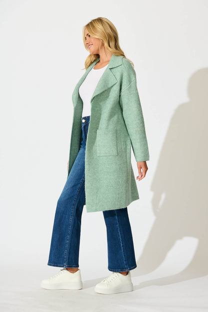 St Ives Coatigan in Green Wool Blend