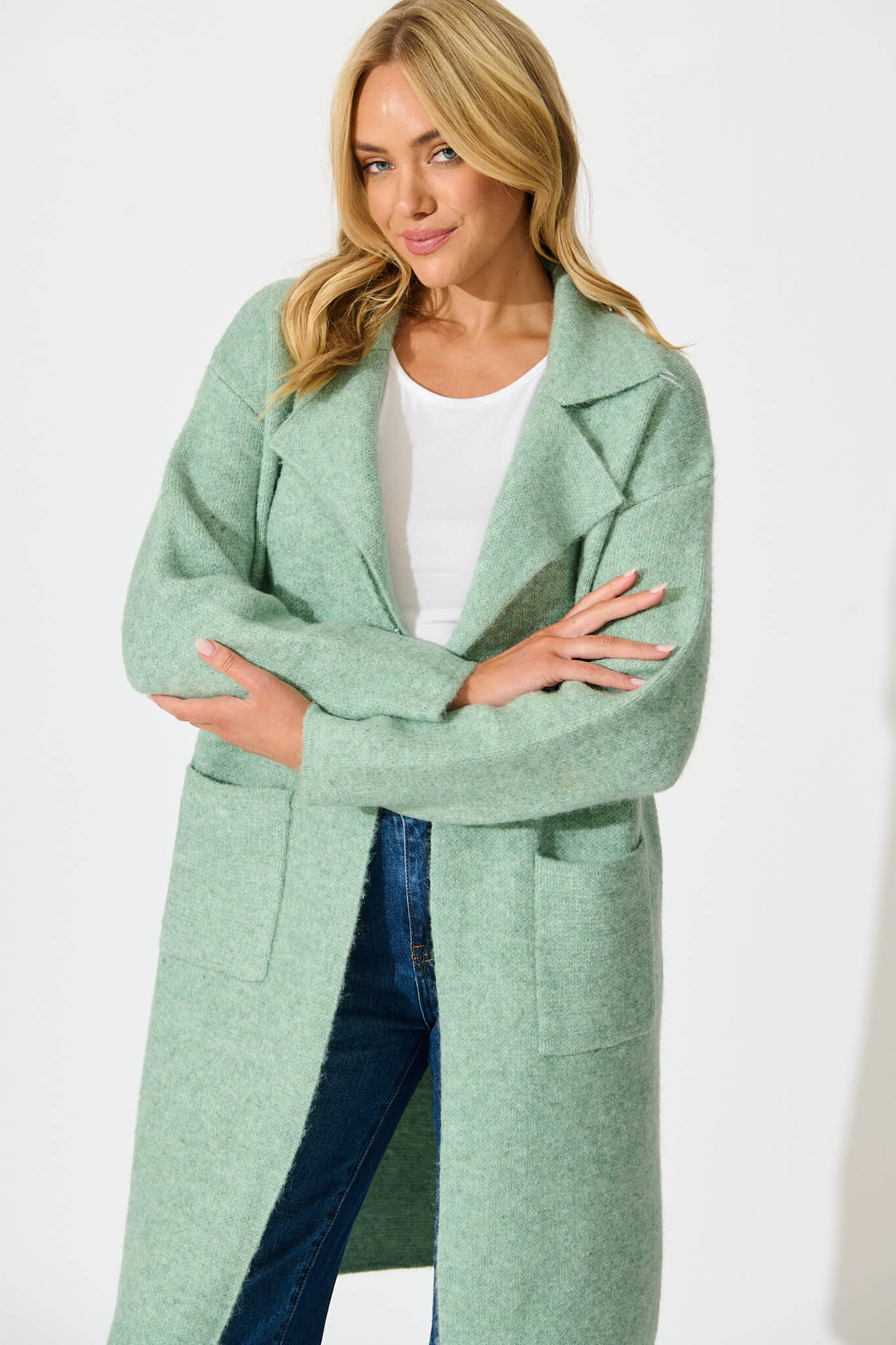 St Ives Coatigan in Green Wool Blend