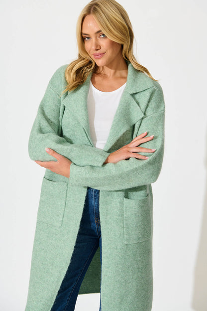 St Ives Coatigan in Green Wool Blend