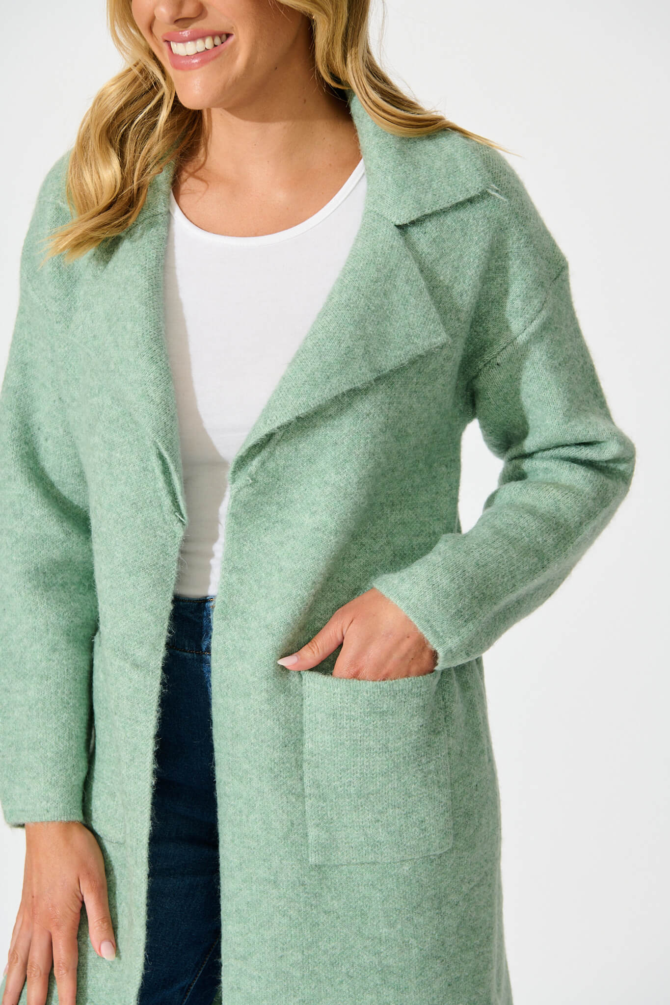 St Ives Coatigan in Green Wool Blend