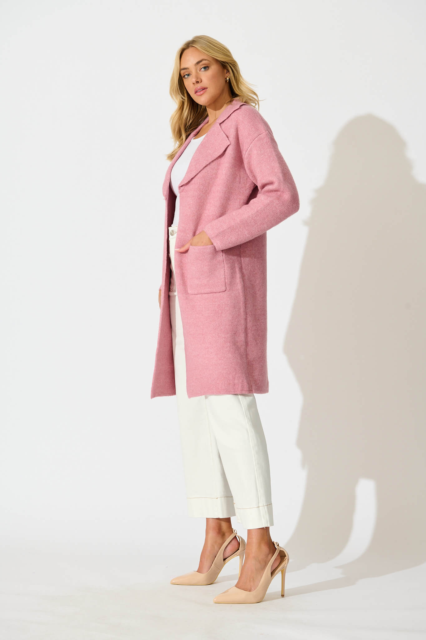St Ives Coatigan in Pink Wool Blend