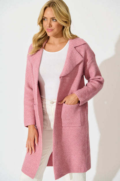 St Ives Coatigan in Pink Wool Blend