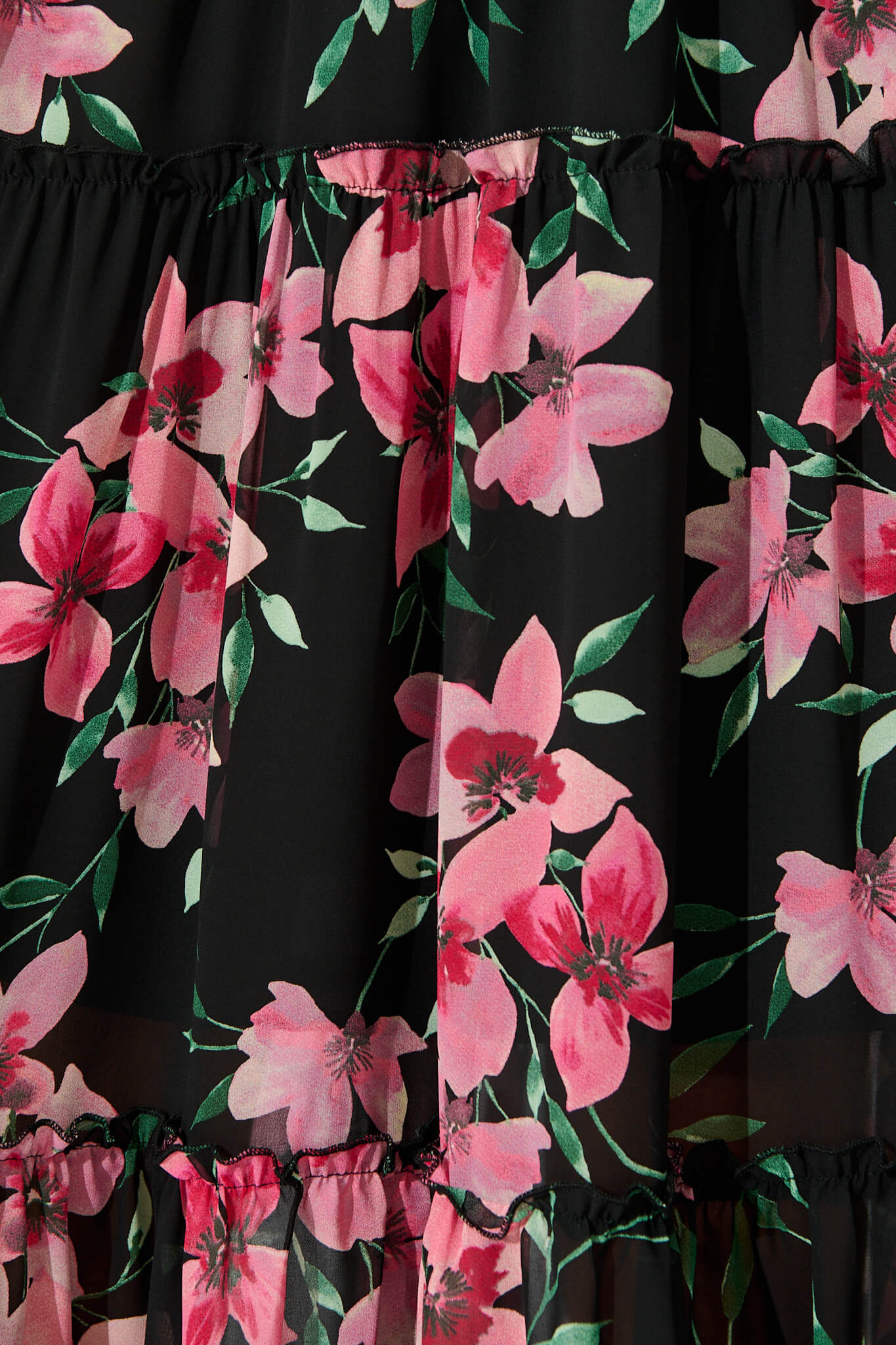 Brittney Midi Dress In Black And Pink Floral Chiffon