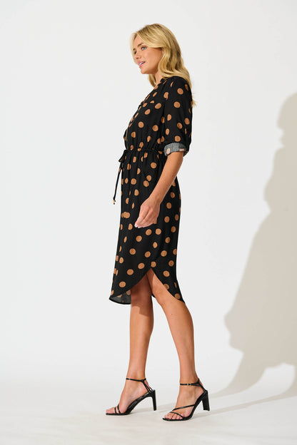 Rival Zip Dress in Black with Brown Spot