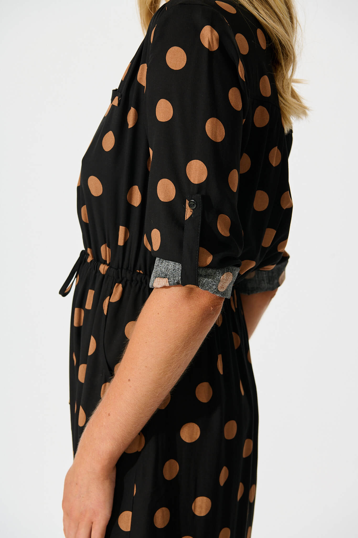 Rival Zip Dress in Black with Brown Spot