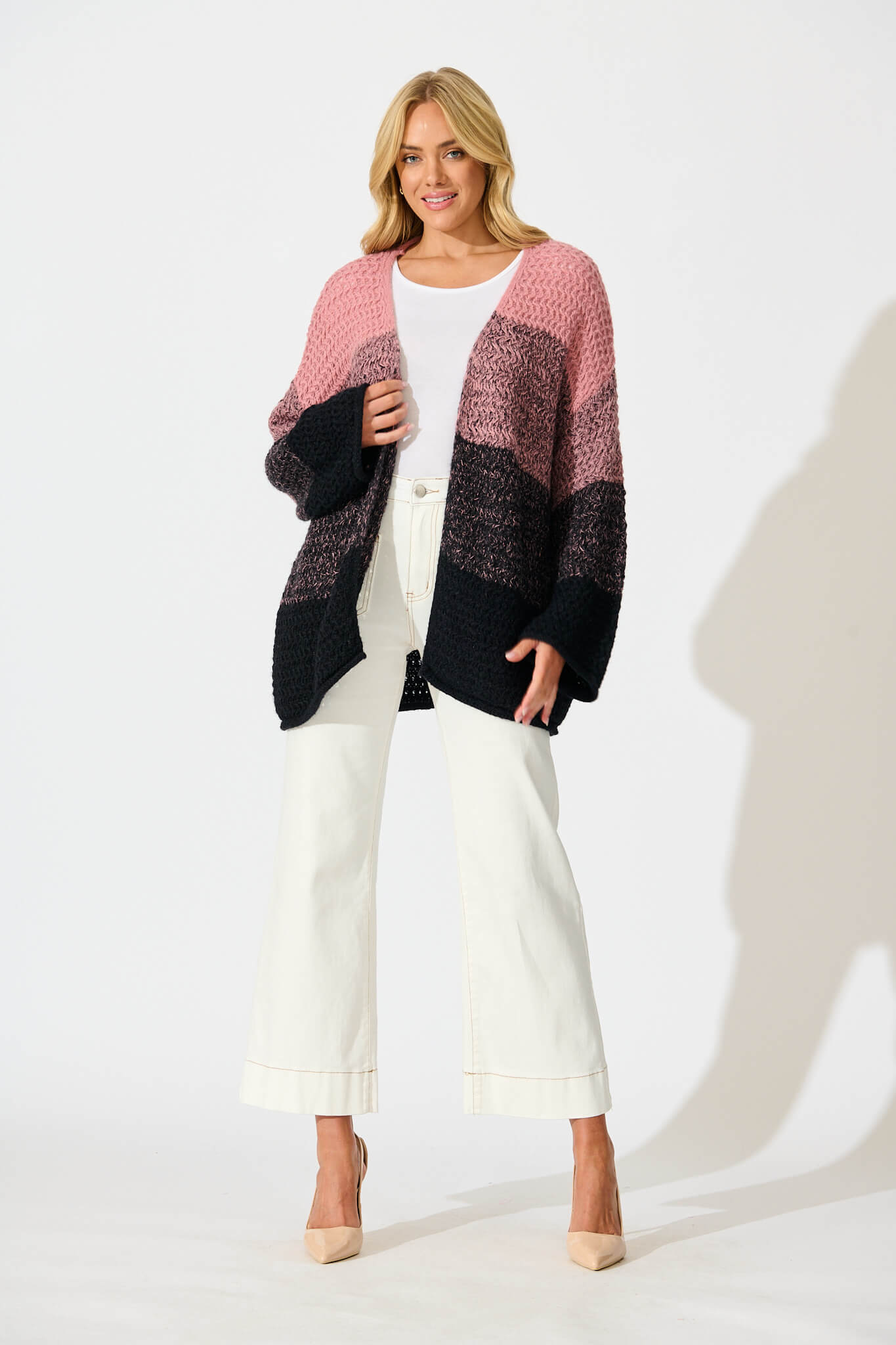Maree Knit Cardigan in Pink Multi Stripe