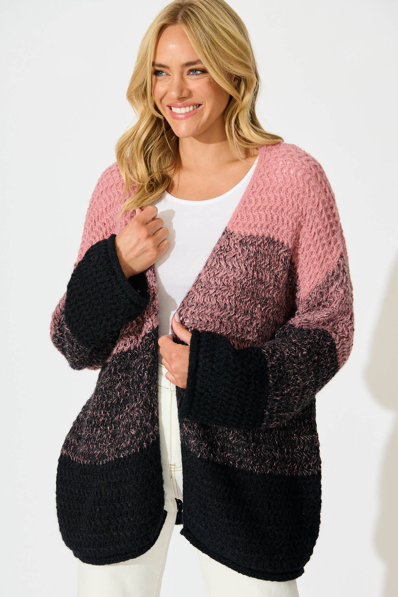 Maree Knit Cardigan in Pink Multi Stripe