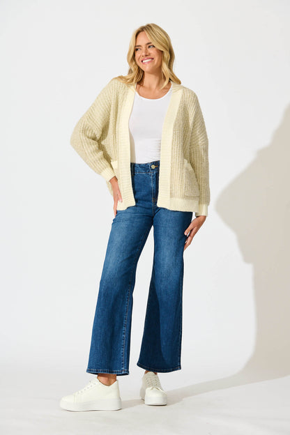 Masami Knit Cardigan In Beige Lurex with Contrast Trim