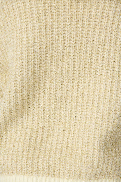 Masami Knit Cardigan In Beige Lurex with Contrast Trim