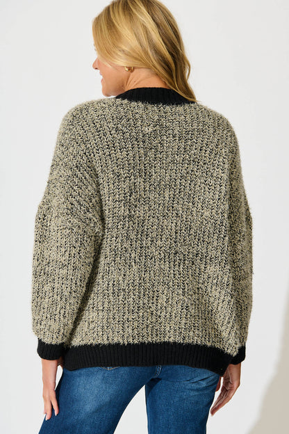 Masami Knit Cardigan In Black Lurex with Contrast Trim