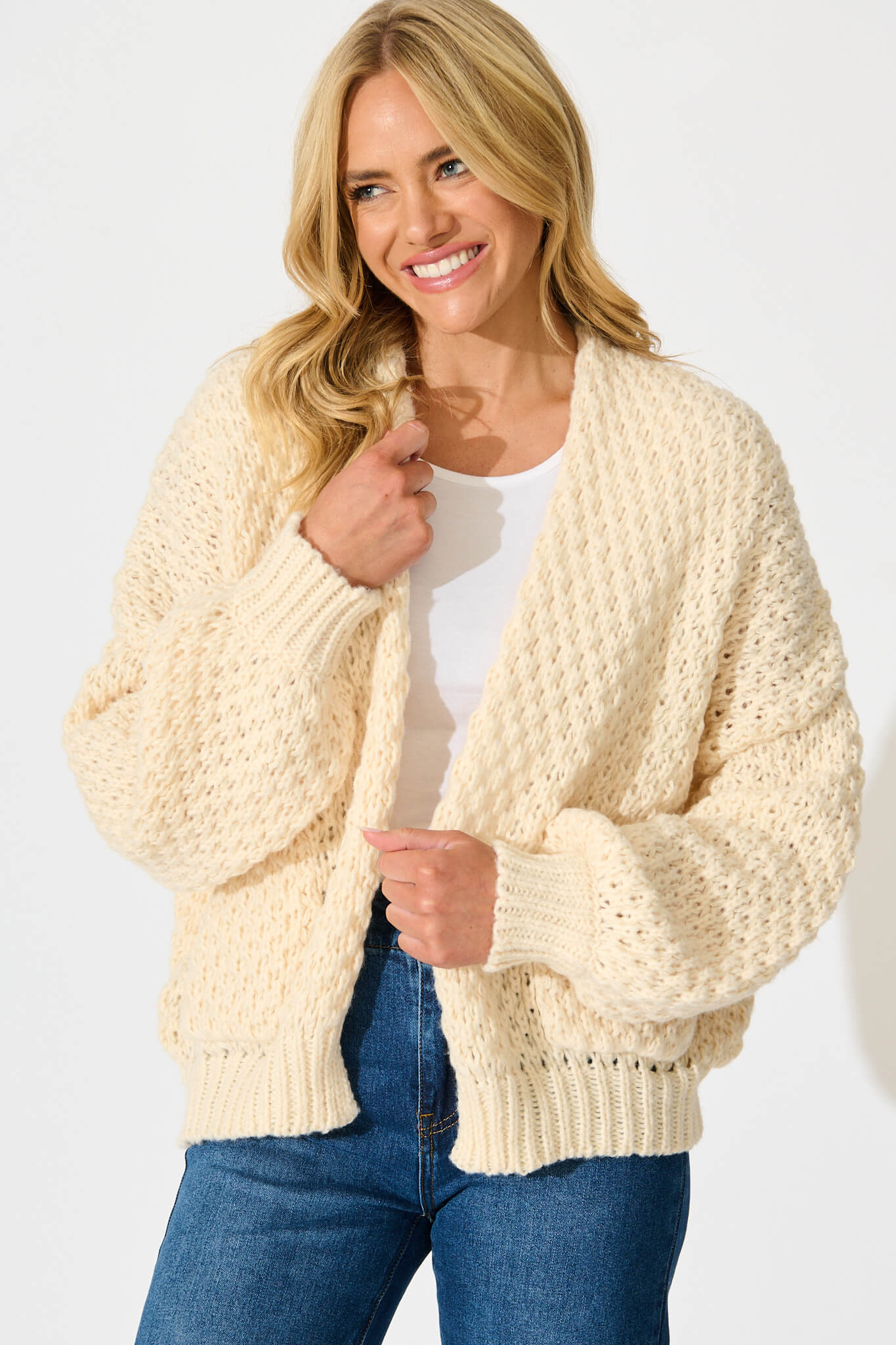 Mira Knit Cardigan in Cream Wool Blend