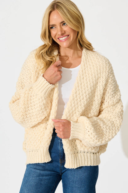 Mira Knit Cardigan in Cream Wool Blend