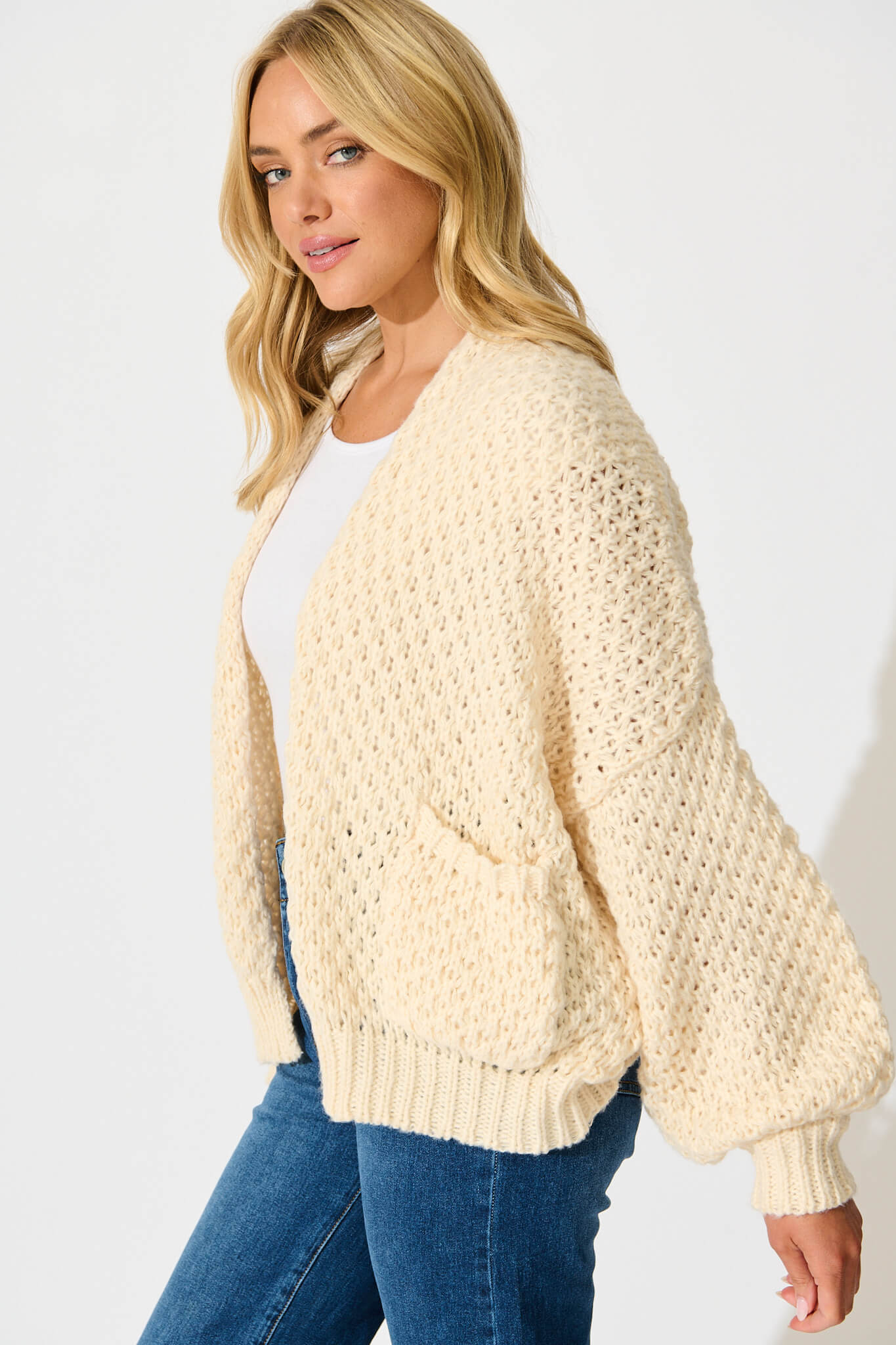 Mira Knit Cardigan in Cream Wool Blend