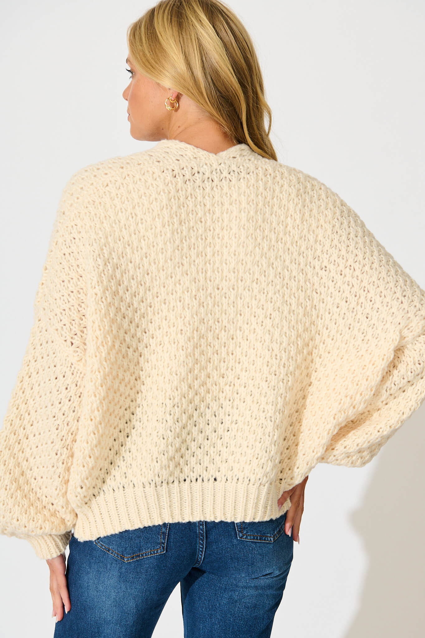 Mira Knit Cardigan in Cream Wool Blend