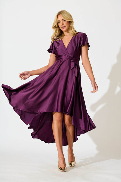 Loulou Maxi Dress in Plum Satin