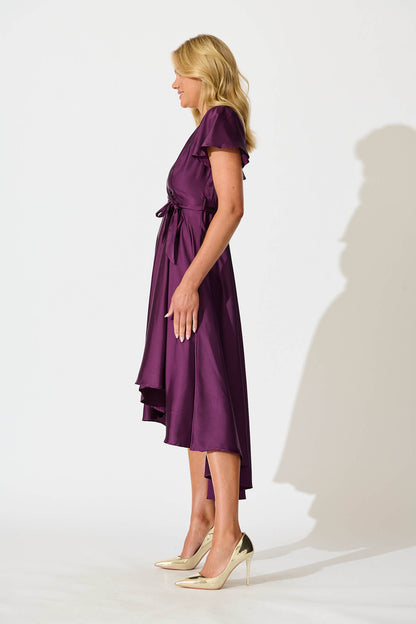 Loulou Maxi Dress in Plum Satin