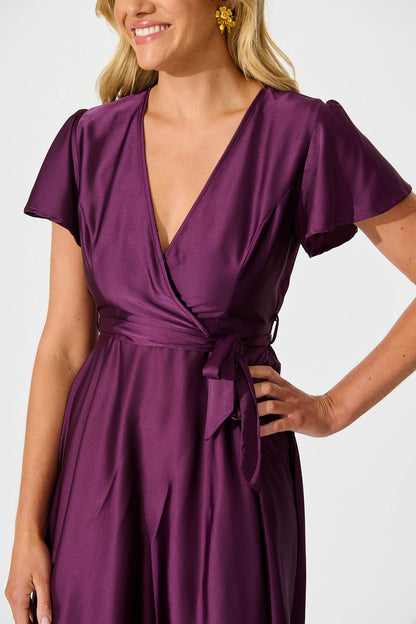 Loulou Maxi Dress in Plum Satin