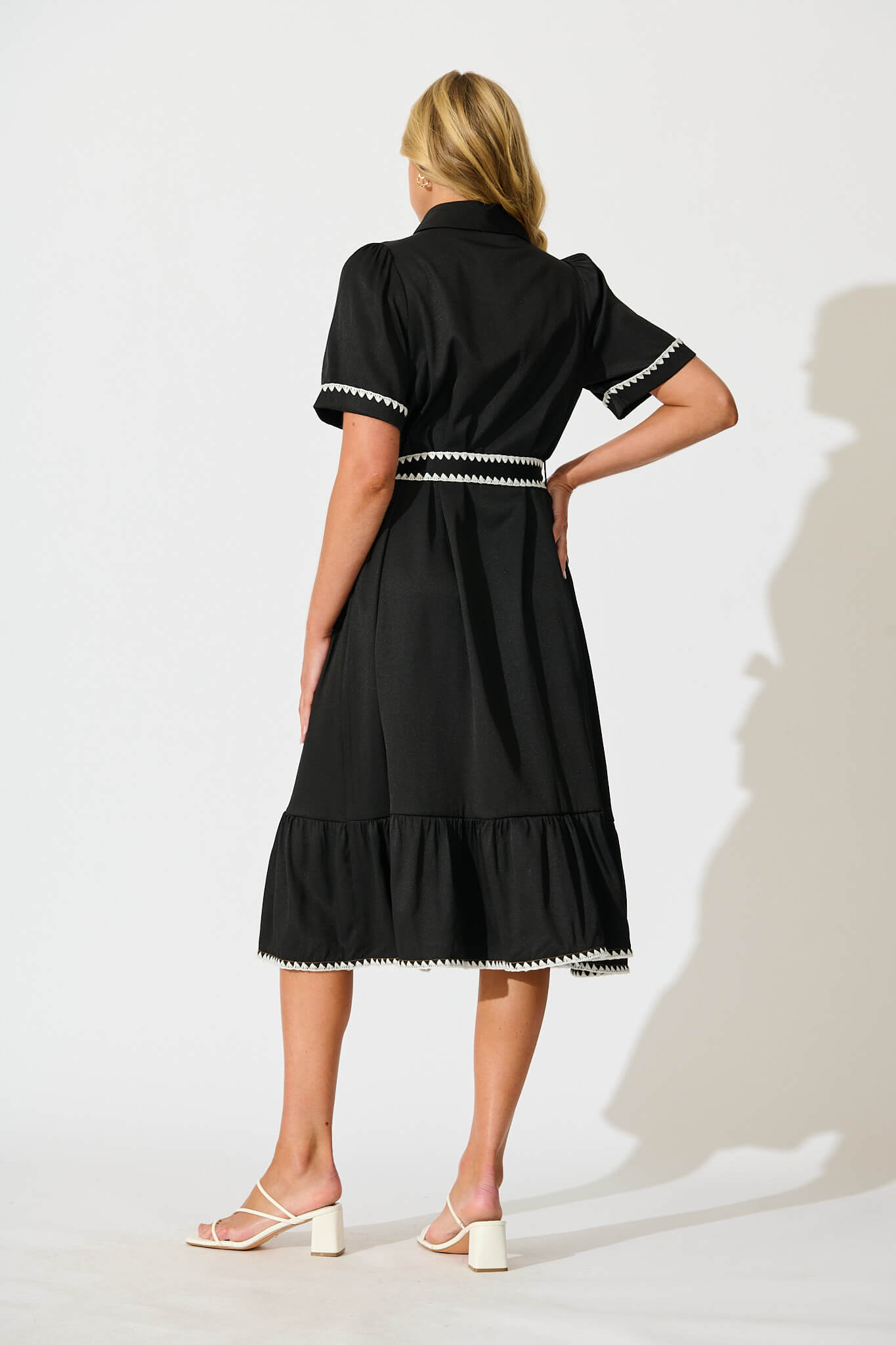 Aurora Midi Shirt Dress In Black With White Contrast Stitch