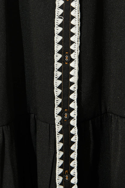 Aurora Midi Shirt Dress In Black With White Contrast Stitch